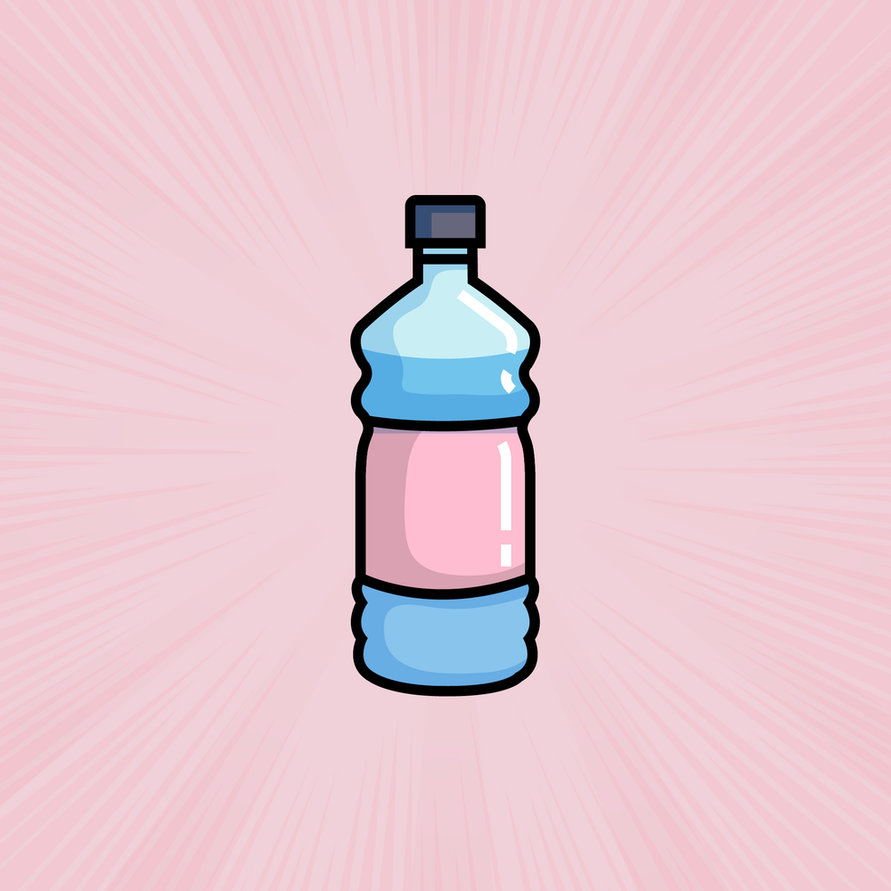 Ilustración de botella de agua sobre fondo rosa