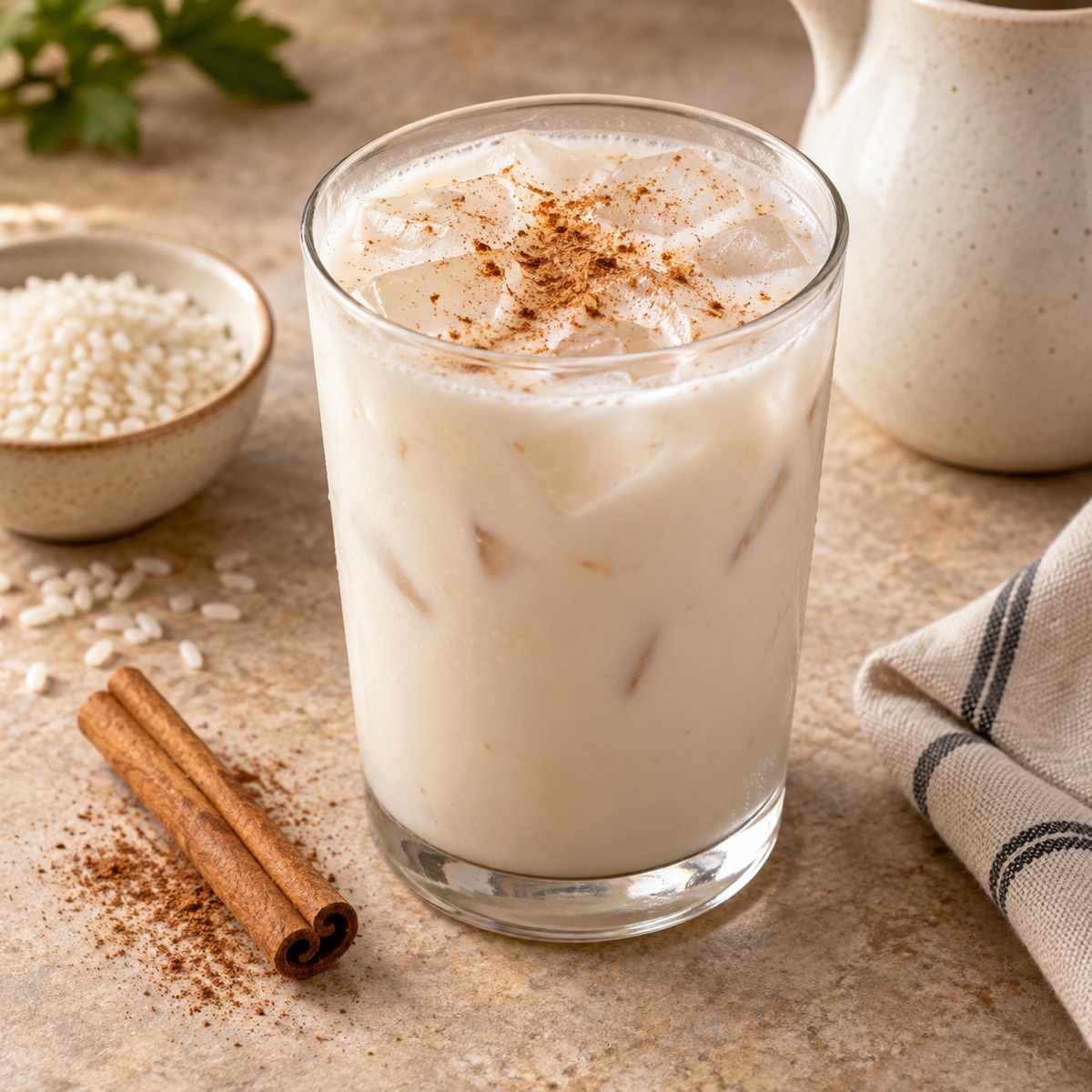 Vaso de horchata fría con canela